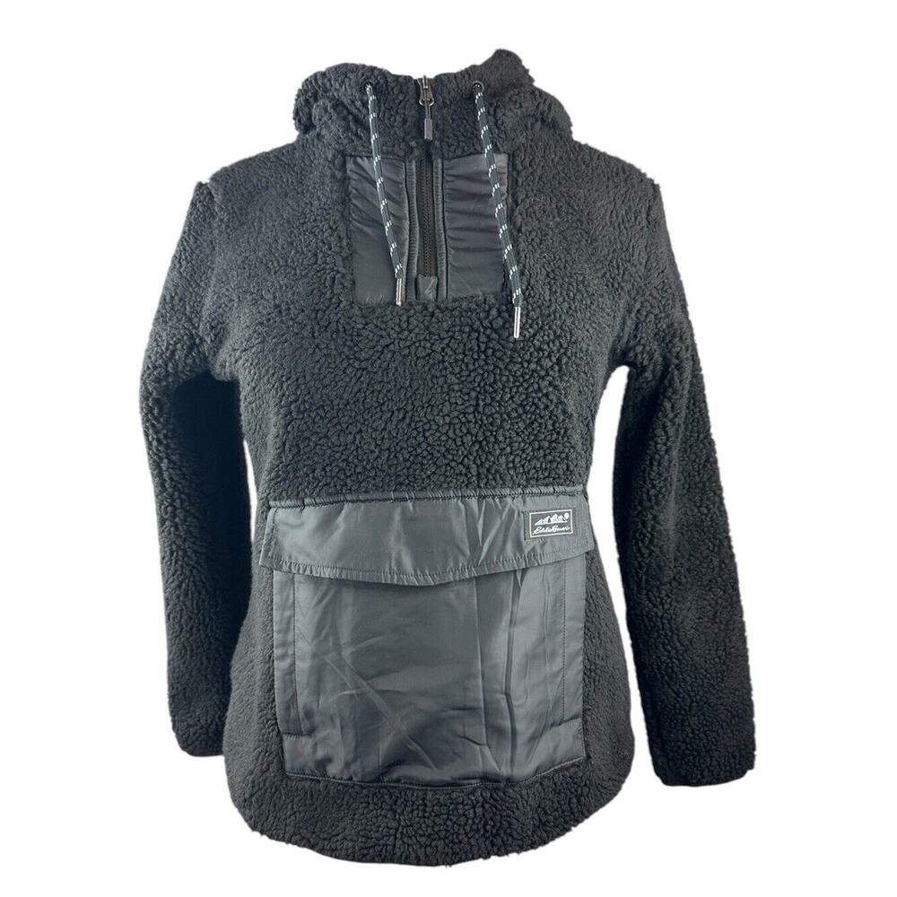 NWT Eddie Bauer Chilali Hooded Fleece Anorak Pullover Black Women's Size Small - Picture 13 of 13